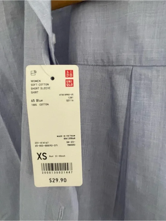 NWT Uniqlo Blue Short-Sleeve Button-Up Women’s Shirt, XS - Picture 5 of 5